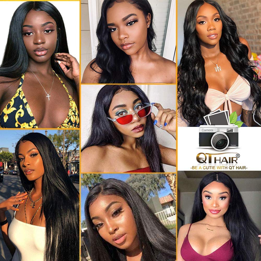 QTHAIR 14A 13x4 Lace Frontal Swiss Lace Pre Bleached Knots Frontal Pre Plucked Straight Lace Frontal Virgin Human Hair Invisible Lace Thinnest Knots Ear to Ear Frontal 10Inch Virgin 150% Density