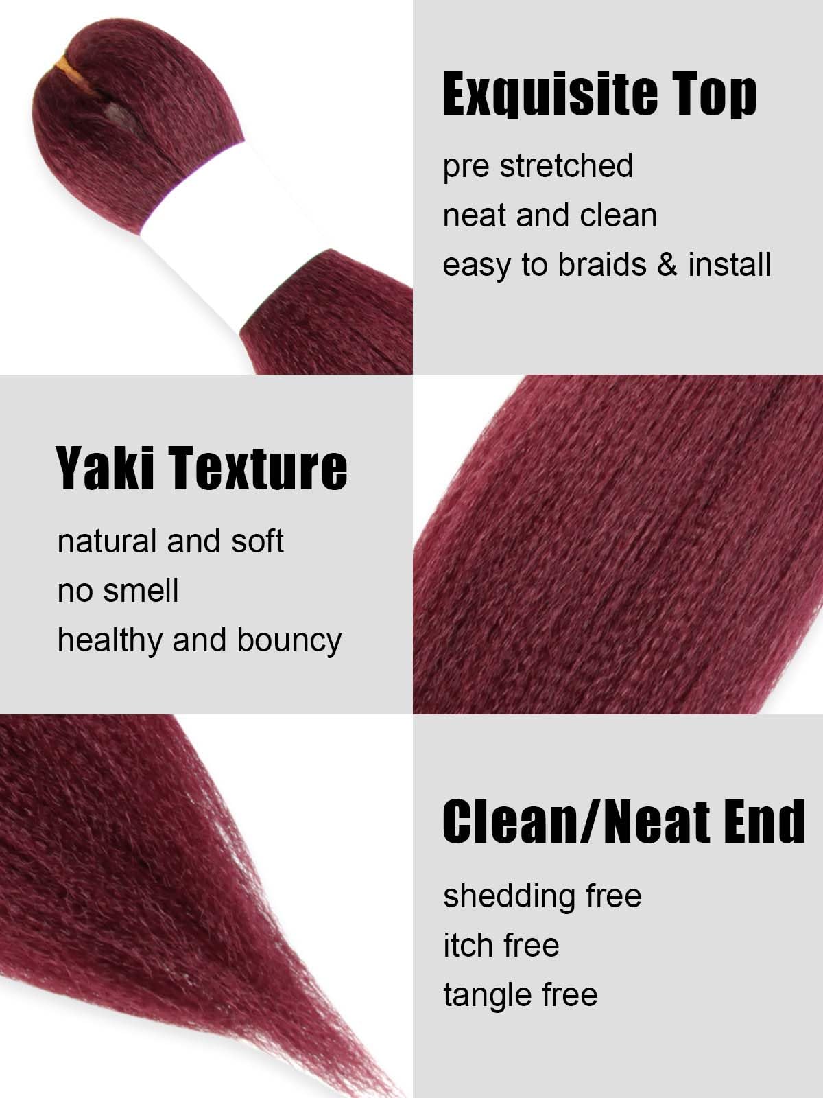 KAVSORAPI Burgundy Braiding Hair 12 Inch Colored Pre Stretched Hair Short Straight Crochet Braids Yaki Texture Synthetic Fiber 8 Packs (118#/Burgundy)