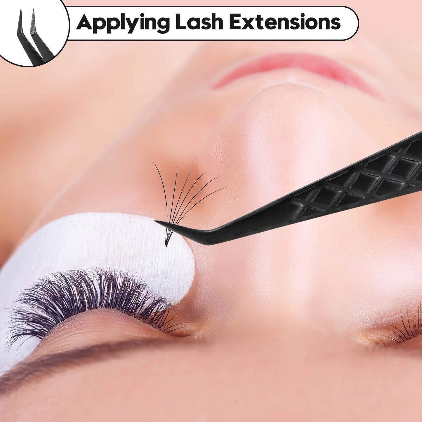 Ms.Queen Lash Extension Tweezers, Fiber Tip Lashing Tweezers for Volume & Individual Eyelash Extensions,Black