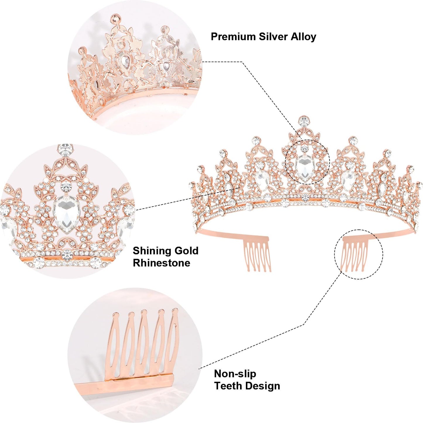 AMCAMI Rose Gold Birthday Crowns for Women Birthday Sash for Women Tiaras and Crowns for Women Princess Crown Happy Birthday Crown and Sash Bridal Wedding Prom Party Gift