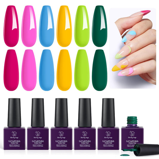 LIBERTY BUGS Summer Gel Nail Polish Set 6 Colors Hot Pink Gel Polish UV,Blue Nail Polish Gel Orange Yellow Green,Led Nail Lamp Cured,Nail Art Kit Home Salon,Ideal Gift,7.5ml Each,Soak off Removal