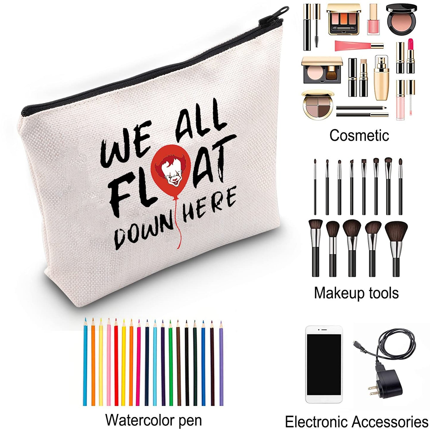 ZJXHPO IT Movies Fans Gift We All Float Down Here Makeup Bag Horror Movies Lover Gift Spooky Gift (Float)