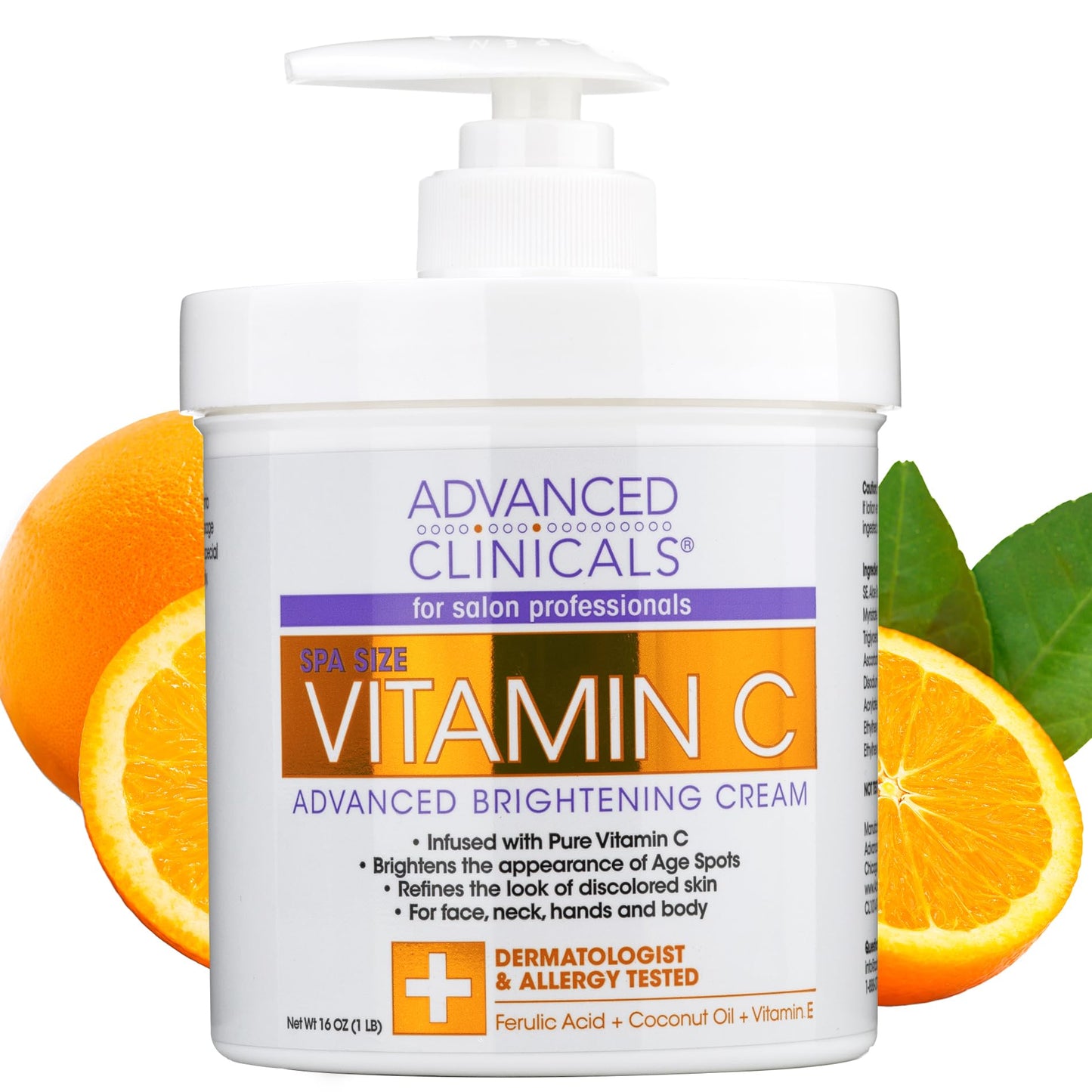 Advanced Clinicals Vitamin C Cream Face & Body Lotion Moisturizer | Anti Aging Skin Care Firming & Brightening Cream For Body, Face, Uneven Skin Tone, Wrinkles, & Sun Damaged Dry Skin, 16 Oz