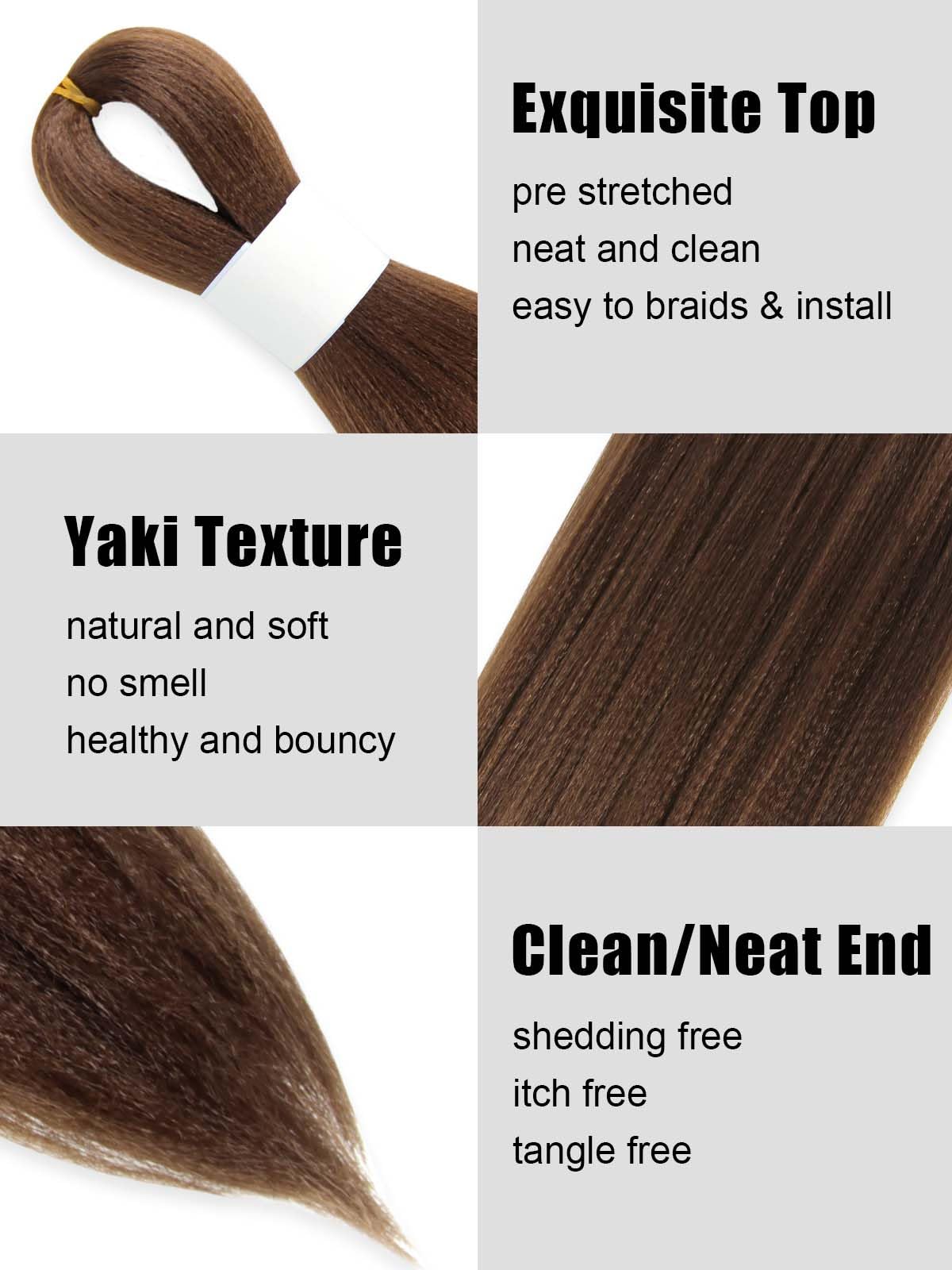 KAVSORAPI Brown Braiding Hair 36 Inch Pre Stretched Hair Long Straight Crochet Braids Yaki Texture Synthetic Fiber 3 Packs (30#/Medium Dark Brown)