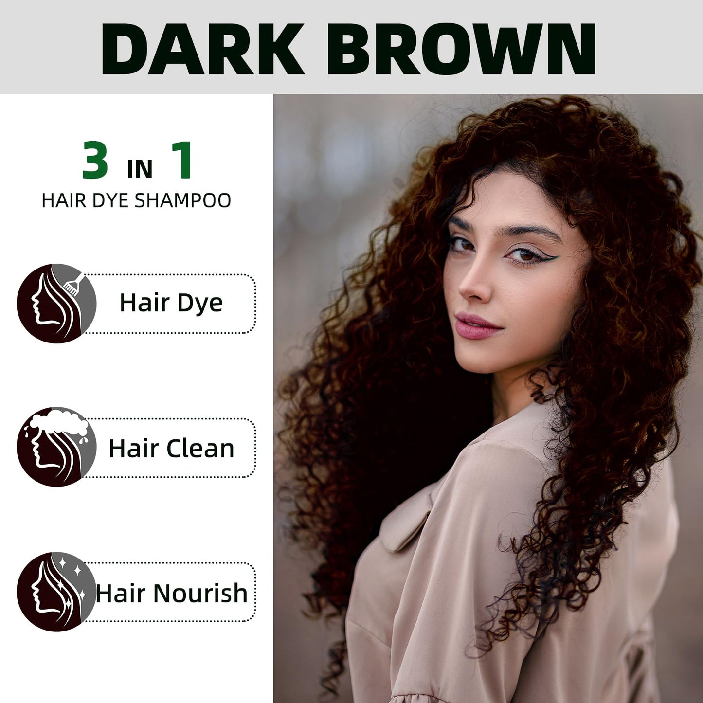 MOISTAR Dark Brown Hair Dye Shampoo 3 in 1 Shampoo para canas mujer for Gray Hair Coverage Hair Color Shampoo for Women and Men Instant Herbal Ingredients - Long Lasting 500ML