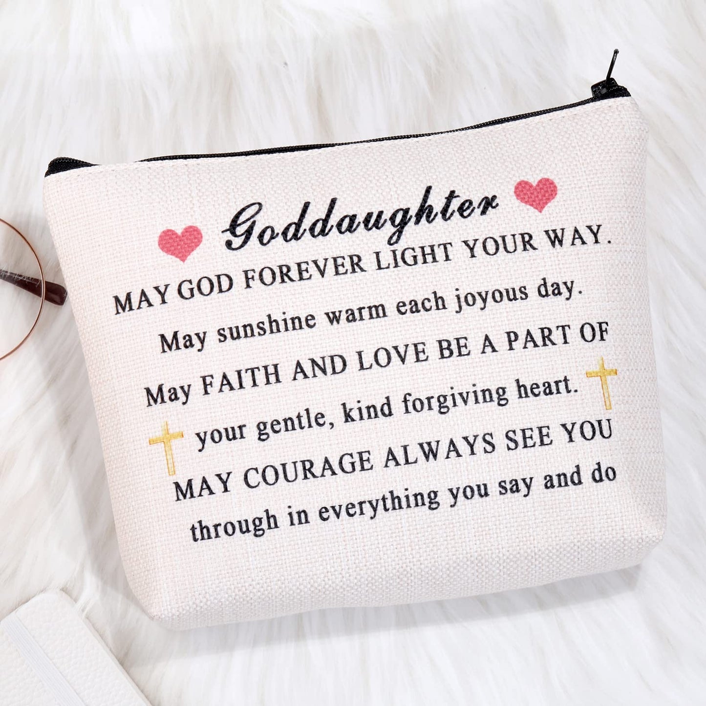 CMNIM Goddaughter Gifts Makeup Bag Goddaughter Religious Gifts Goddaughter Cosmetic Bag Zipper Pouch May God Forever Light Your Way (Goddaughter Bag)