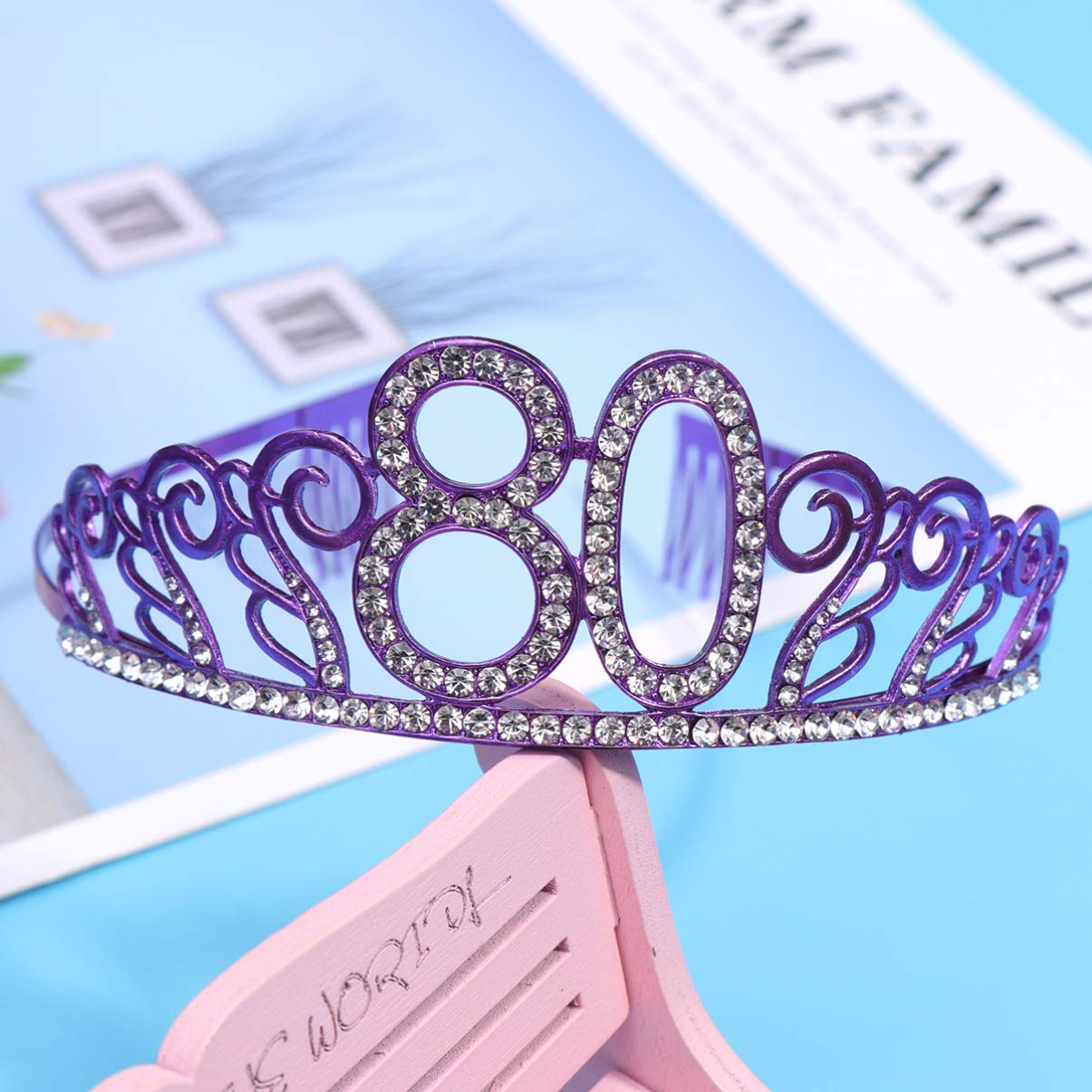 Beaupretty Hair Accessories for Women 80th Birthday Hair Lumae Womens Gifts for Birthday Sparkly Pageant Tiara Princess The Crown Delicate Headwear Bride Number Purple Birthday Hat