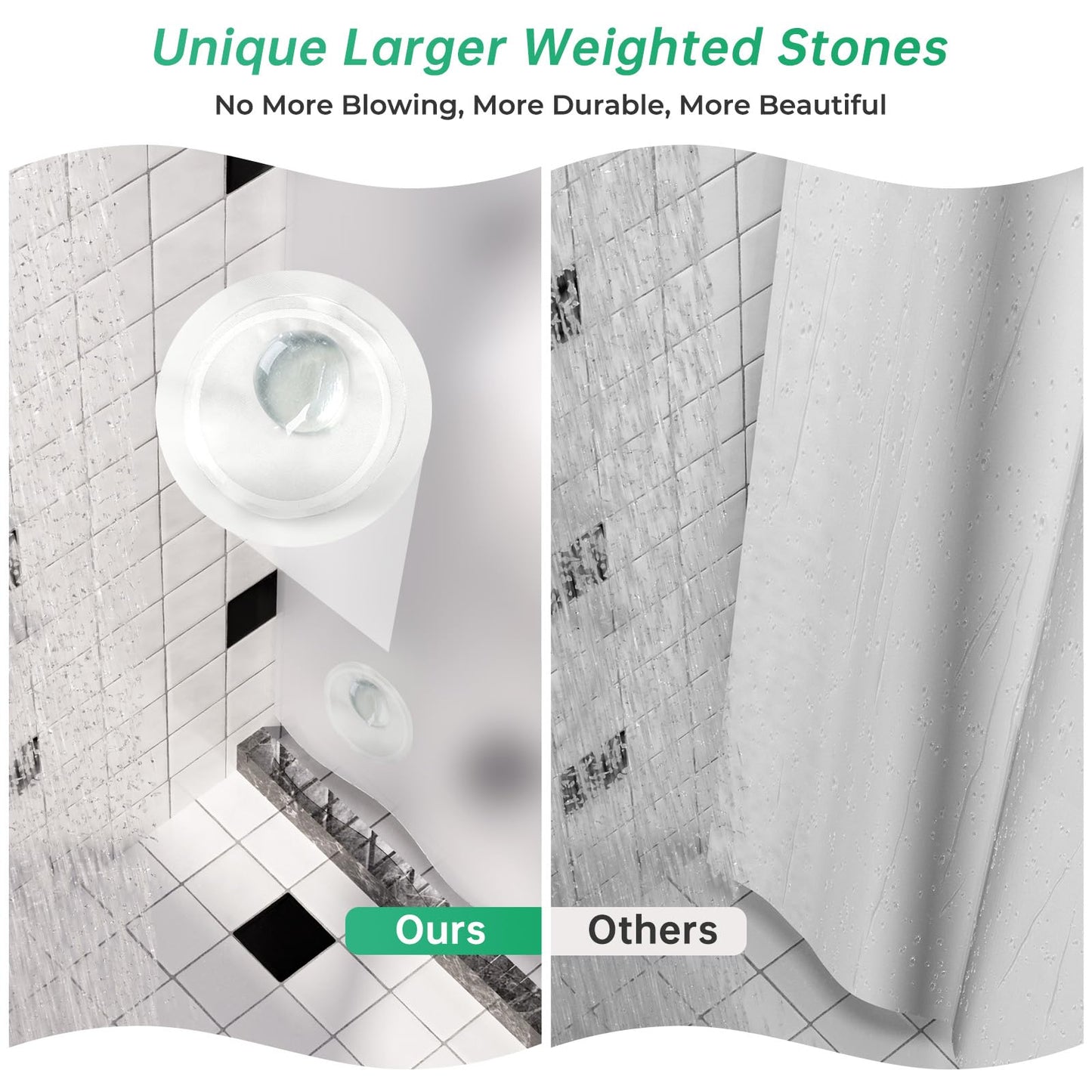 AmazerBath Frosted Shower Curtain Plastic 72x72 Inches, Heavy Duty Shower Curtain Waterproof, Thick PEVA Shower Curtains for Bathroom with 3 Big Clear Weighted Stones and 12 Rustproof Grommets