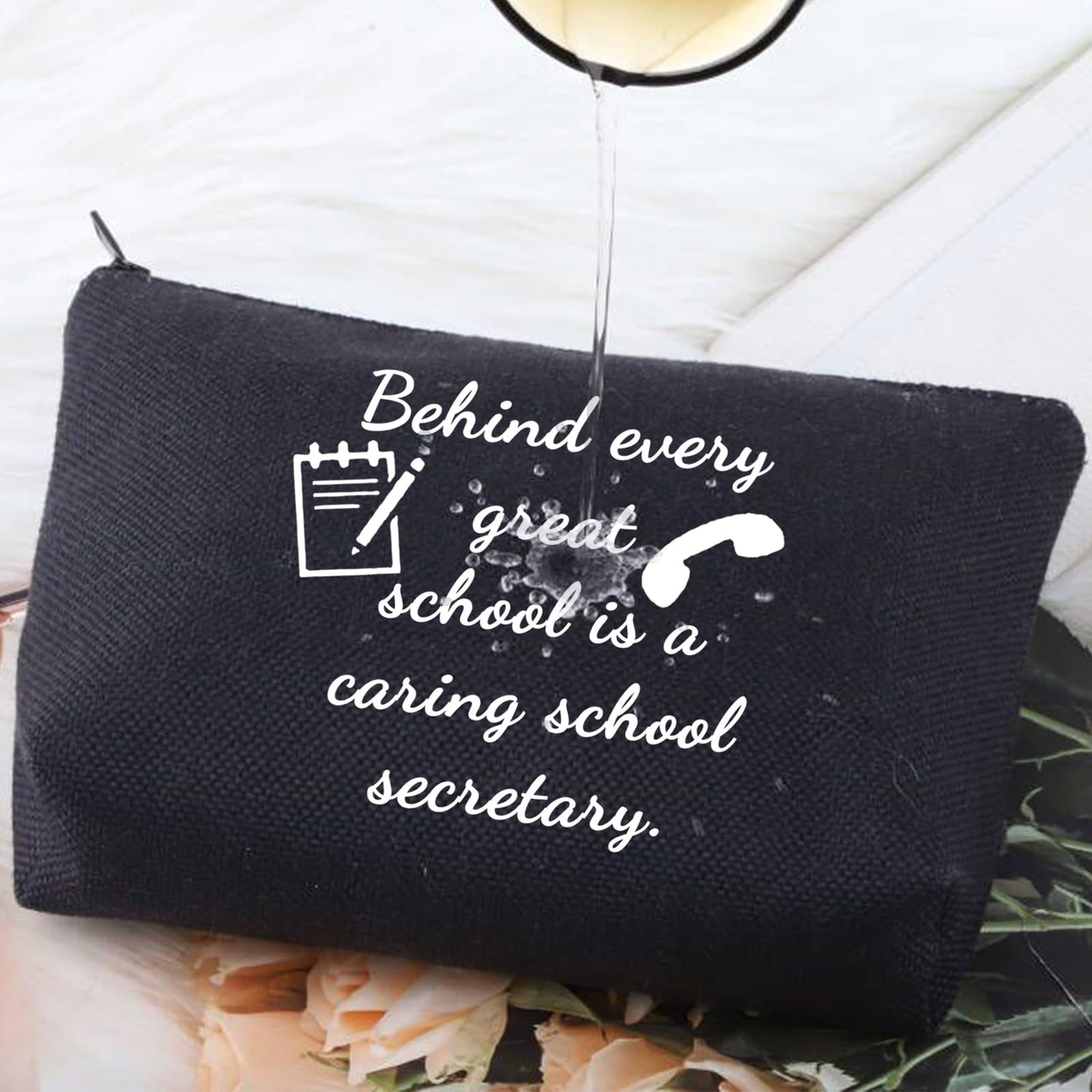 G2TUP S Secretary Gift for Women Secretary Travel Makeup Bag Behind Every Great is a Caring Secretary Zipper Pouch Bag (S Secretary black)