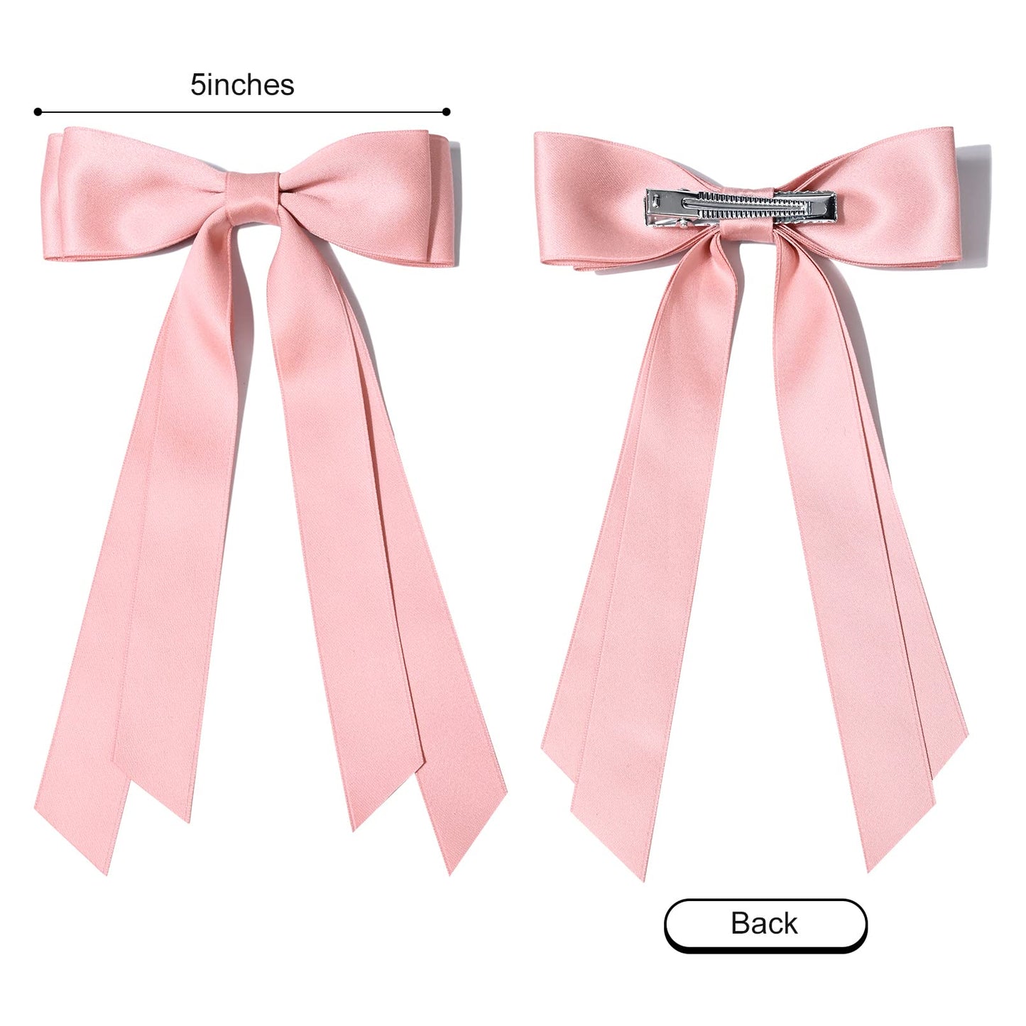 2PCS Silky Satin Hair Bows Hair Clip Pink Hair Ribbon Ponytail Holder Accessories Slides Metal Clips Hair Bow for Women Girls Toddlers Teens Kids