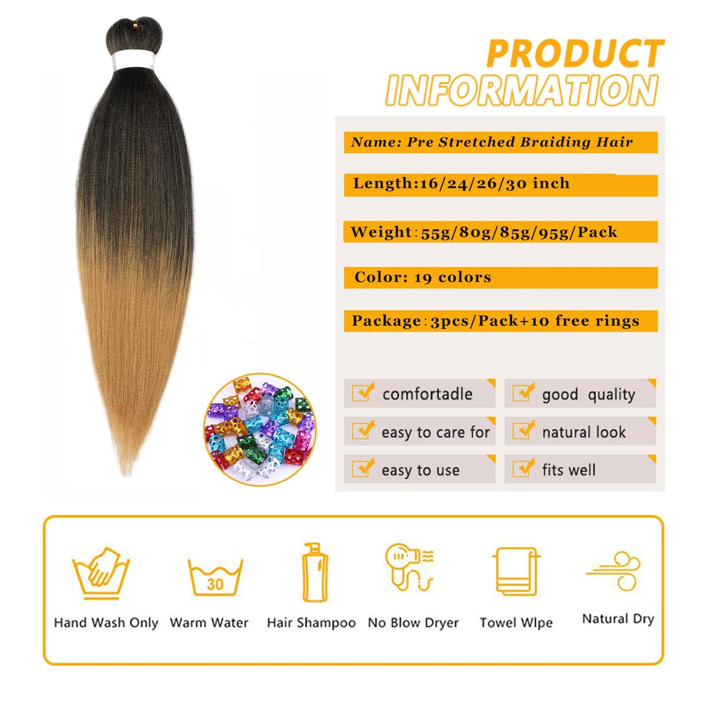 Braiding Hair Pre Stretched for Women Hair Extensions Box Braids Soft Synthetic Knotless Yaki Texture Hot Water Setting Braid Brown Ombre (24inch 3Packs)