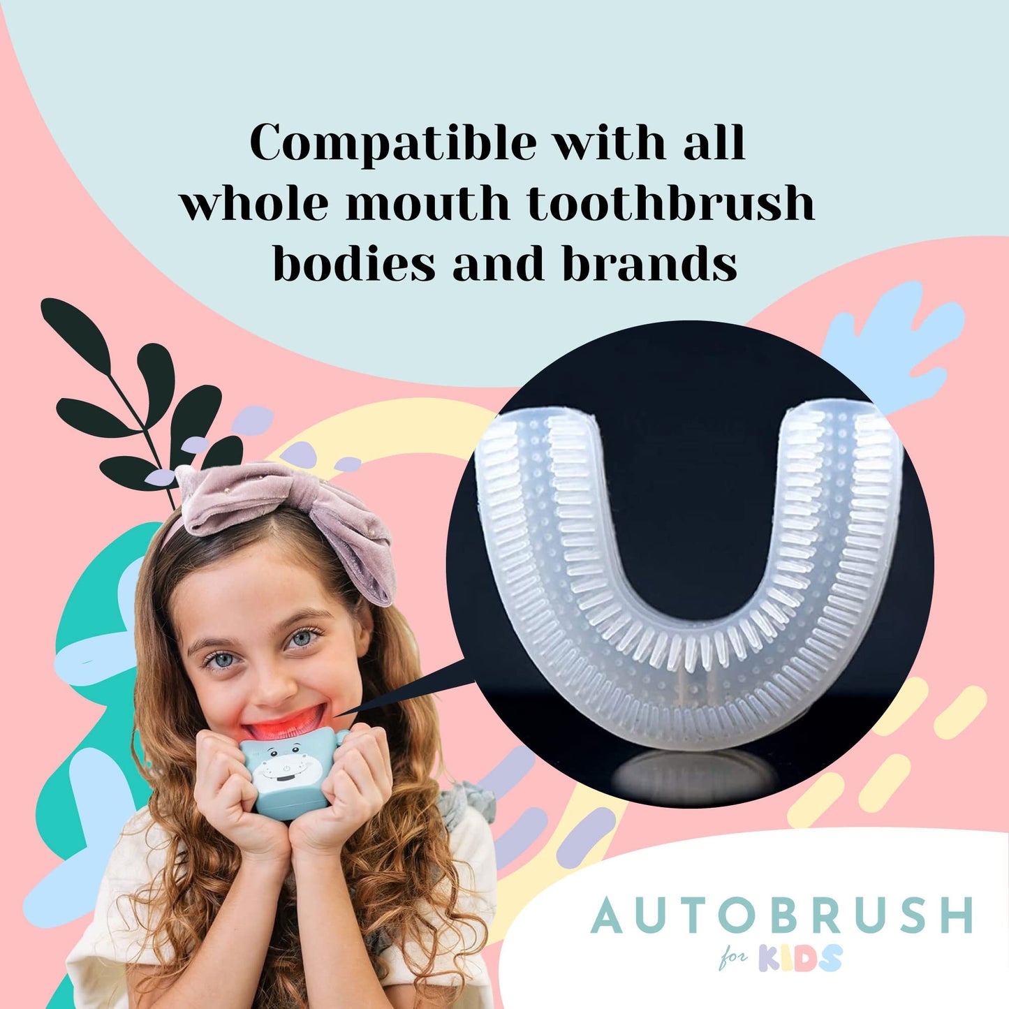 autobrush Silicone U Shaped Brush Head Replacement, Brush Head Refills, 360 Degree Oral Teeth Cleaning, Automatic Toothbrush Head Accessories, Adult and Kid Sizes (Ages 3-4, 2-Pack, Kids)