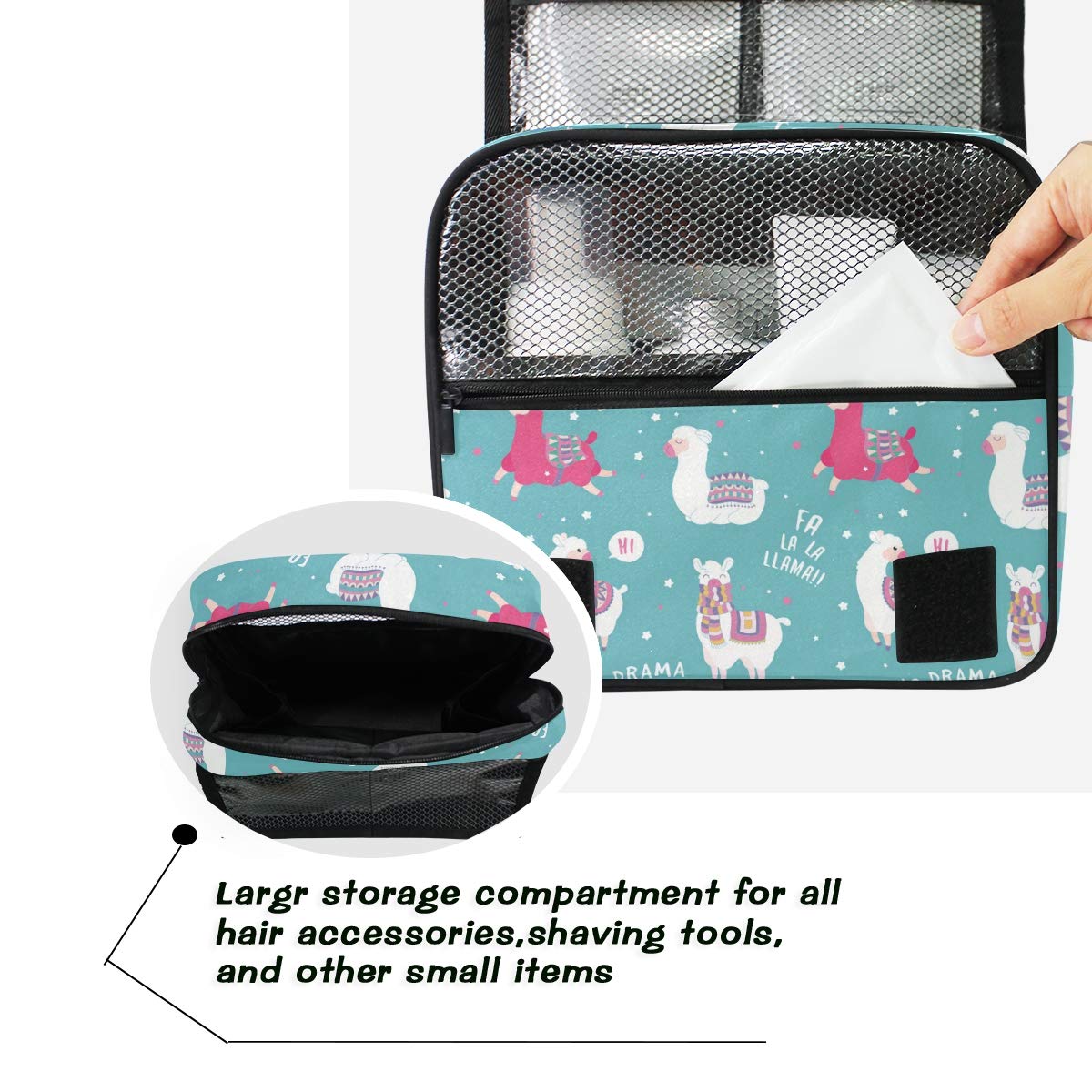 Hanging Travel Toiletry Bag Kit Makeup Case Cosmetics Organizer for Men Women (Llama)…