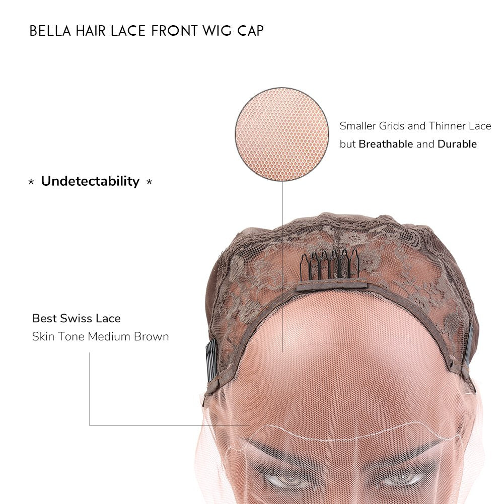 Bella Hair Undetectable Swiss Lace Front Wig Cap for Making Wigs with Adjustable Straps and Combs Small Size Skin Color Dark Brown