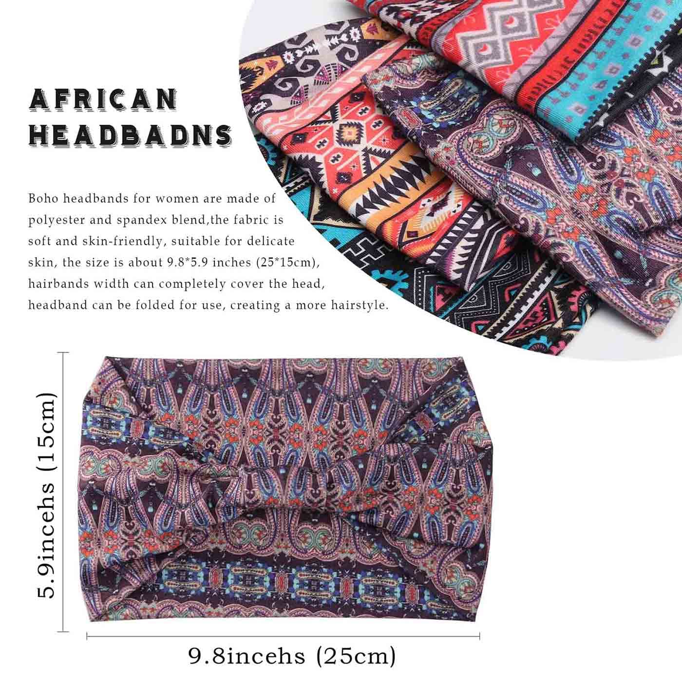 Acenail Wide Headbands Women Turban Knotted Headband Elastic Non Slip Hairbands African Head Bands Cotton Workout Head Wraps Bohemian Head Band Running Sports Hairband Yoga Head Scarfs Boho Hair