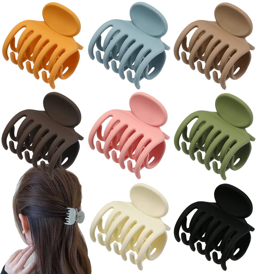 Mixcbe Hair Clips Medium Size Claw Hair Clips for Women Thin Hair No Slip, Matte Hair Clips for Thick Hair, Double Row Jaw Clip (8 PCS)