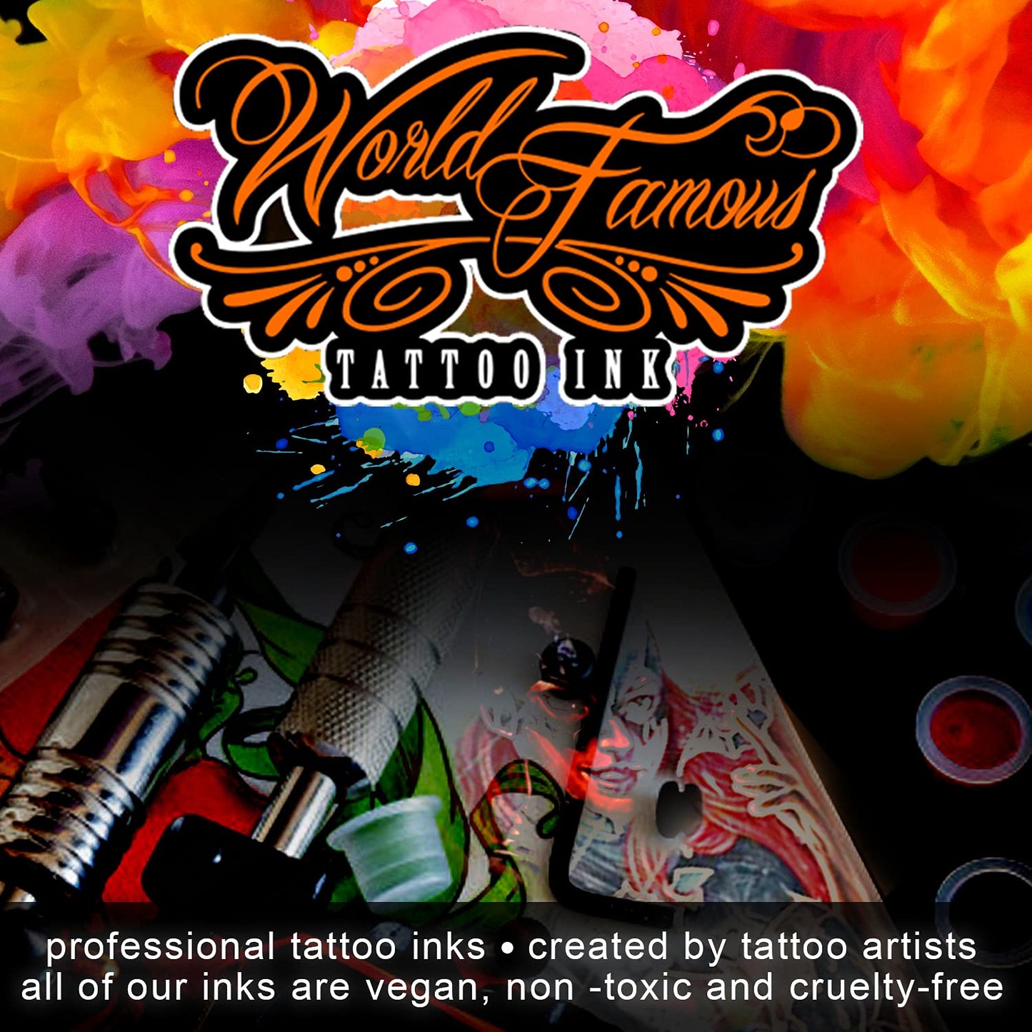 World Famous Tattoo Ink - Outlining Black Tattoo Ink - Professional Tattoo Ink & Tattoo Supplies - Skin-Safe Permanent Tattooing in Bold Shades - Vegan & Non-Toxic (4 oz)