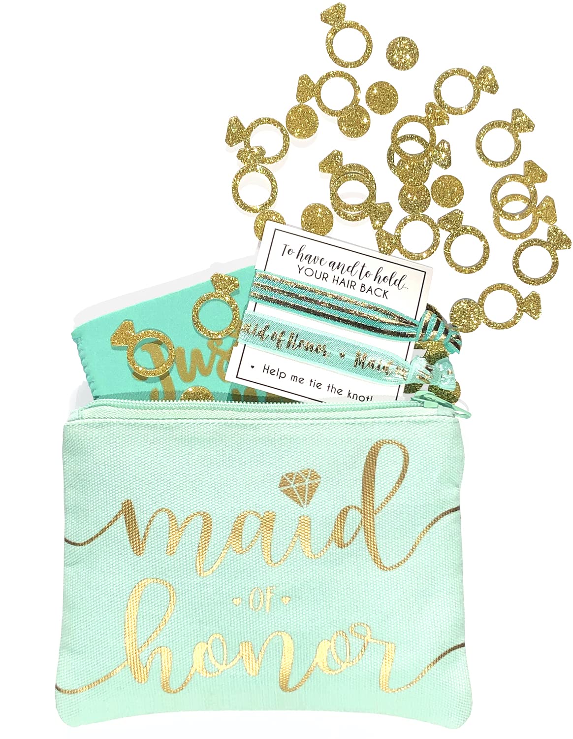 Bride Tribe Makeup Bags - Bridesmaid Favor for Bachelorette Party, Bridal Shower, Wedding. Cosmetics/Toiletries Bag, Wedding Survival Kit, Hangover Kit, Keepsake (1pc Maid of Honor, Mint)