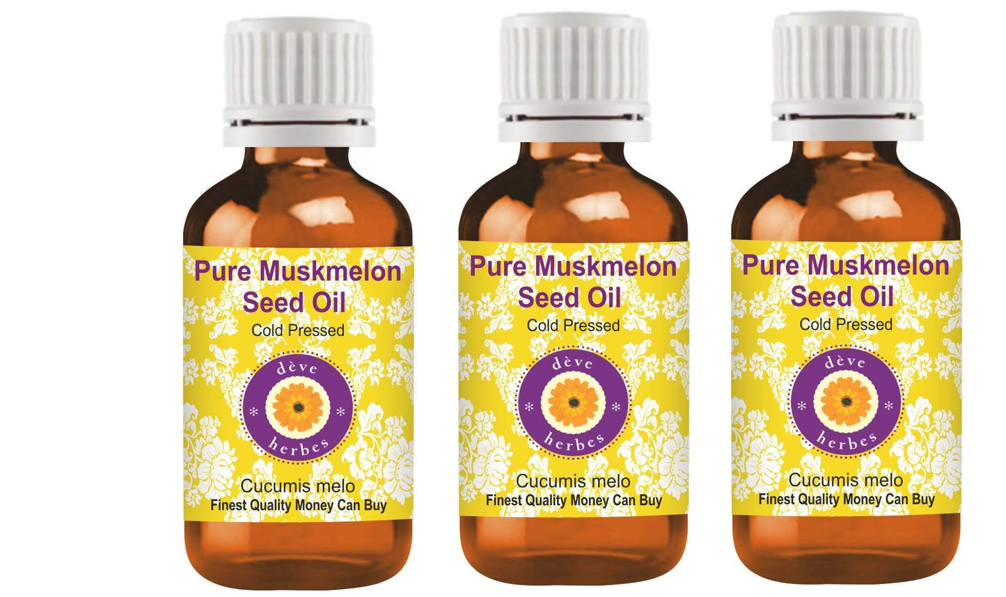 Deve Herbes Pure Muskmelon Seed Oil (Cucumis melo) Cold Pressed (Pack of Three)100ml X 3 (10 oz)