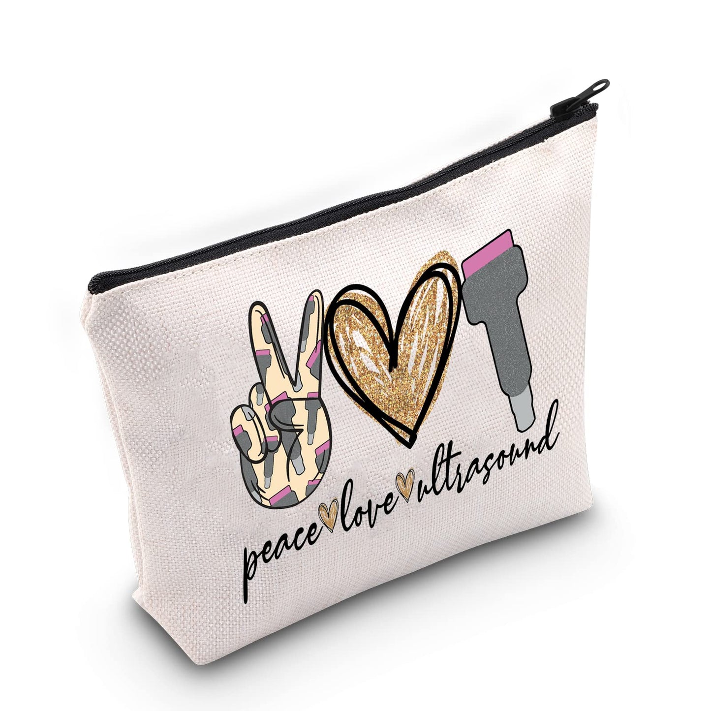 WZMPA Sonography Tech Cosmetic Makeup Bag Sonographer Gifts Peace Love Ultrasound Makeup Zipper Pouch Bag For Radiologist Graduation Student (Peace Ultrasound)