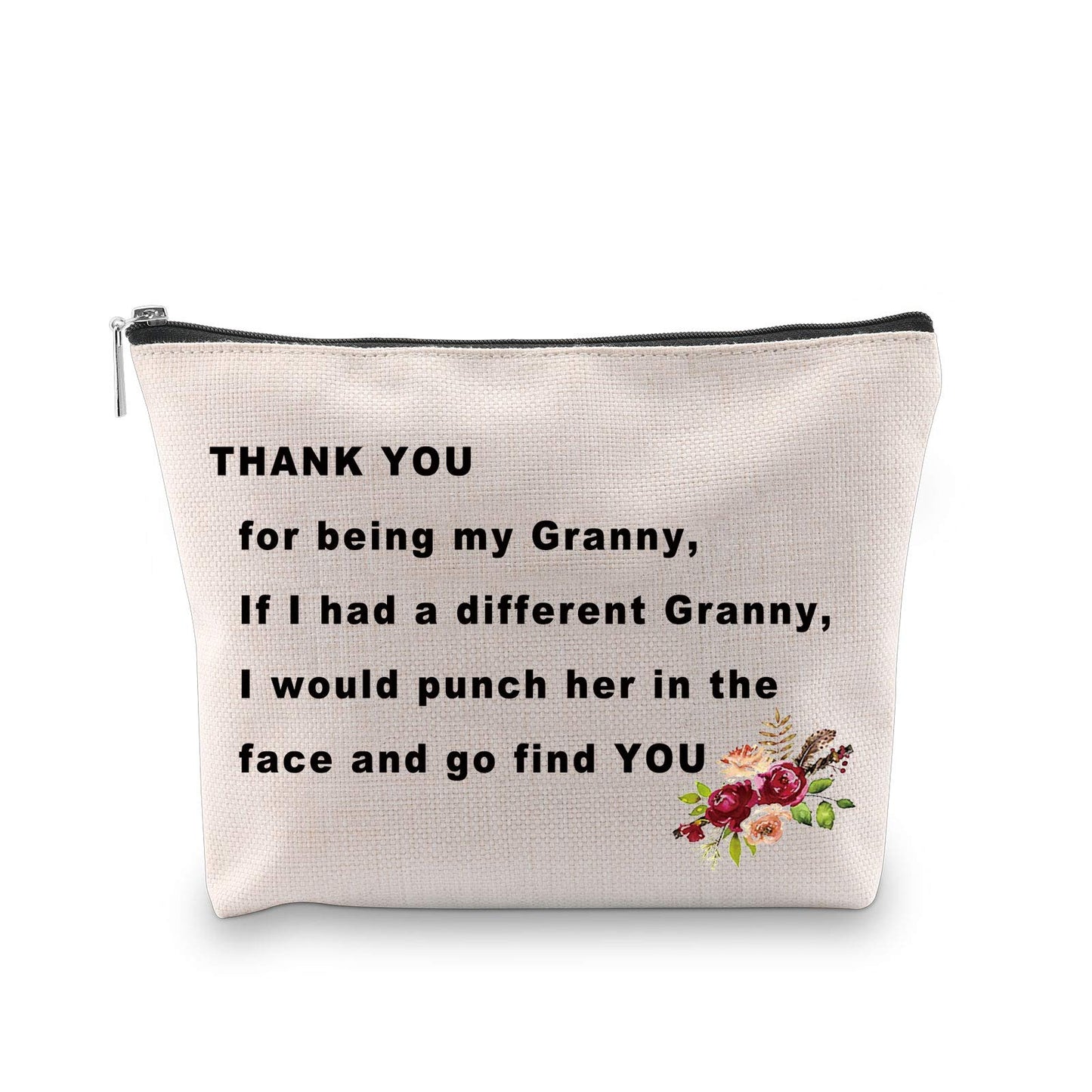 PXTIDY Granny Gift Grandma Makeup Bag Thank You For Being My Granny Cosmetic Bag Best Granny Ever Gift Grandmother Travel Bags Gran Grannie Gifts (beige)