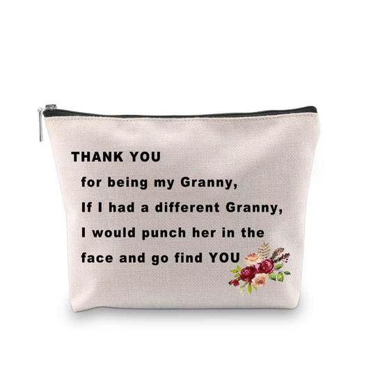 PXTIDY Granny Gift Grandma Makeup Bag Thank You For Being My Granny Cosmetic Bag Best Granny Ever Gift Grandmother Travel Bags Gran Grannie Gifts (beige)