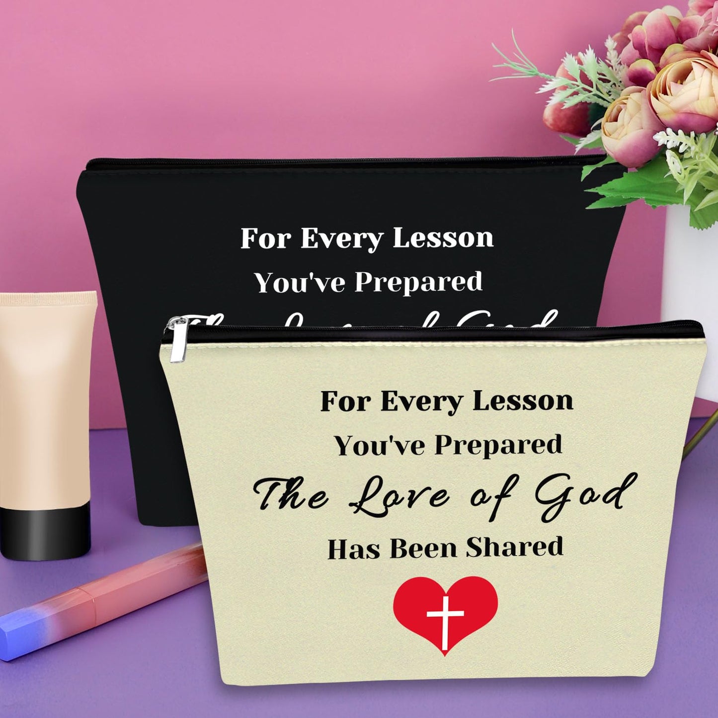 Sazuwu 2PCS Sunday School Teacher Gift Makeup Bag Teacher Appreciation Gifts for Women Christian Gifts for Teachers Cosmetic Bag Religious Teacher Appreciation Gifts Birthday Christmas Gifts