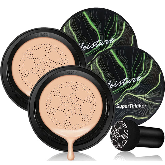 Air Cushion CC Cream Mushroom Head Foundation, Moisturizing BB Cream Makeup Long Lasting Matte Concealer(2 PCS Nude)