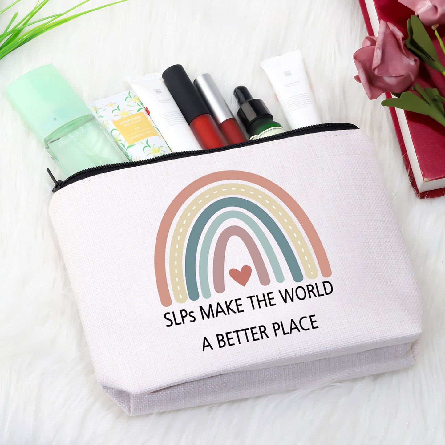 GJTIM SLP Rainbow Zipper Pouch Speech Therapy Gift SLPs Make The World A Better Place Makeup Bag SLP Graduation Gift for Speech Teacher (SLPs Make Makeup)