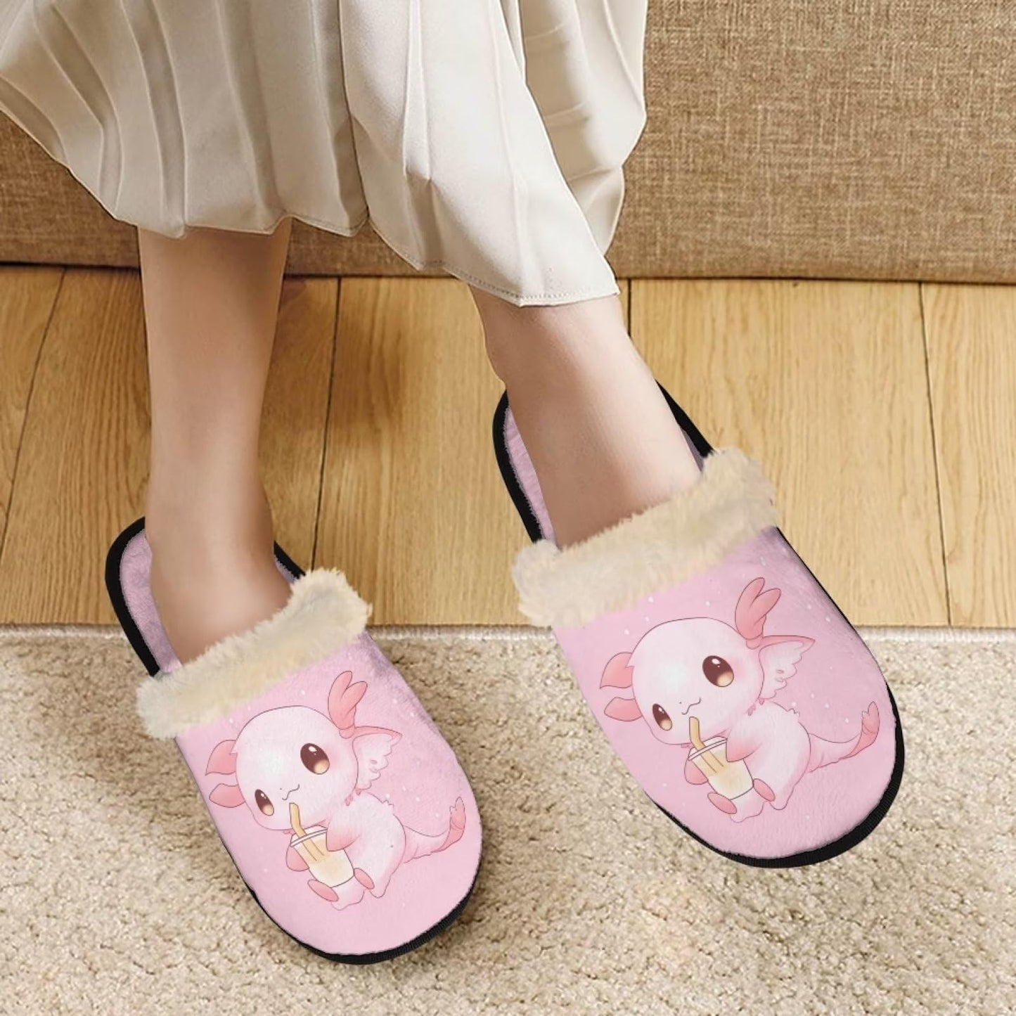 ZPINXIGN Kawaii Slipper Womens Cute Axolotl House Slippers Casual Home Spa Slippers Non Slip for Hotel Bedroom Travel Shoes Anti-slip Slippers