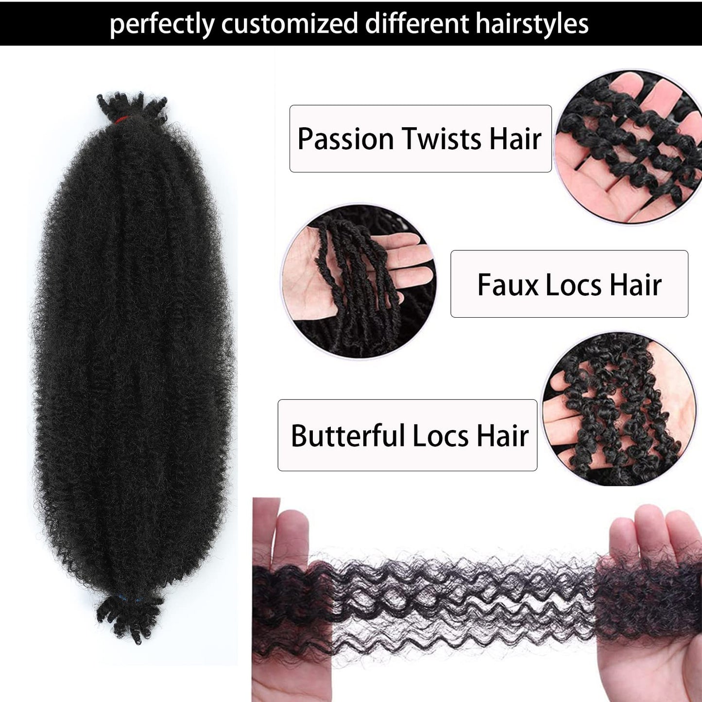 30inch Springy Afro Twist Hair 8 Packs Pre-Separated Springy Afro Twist Hair Crochet Braiding Hair Synthetic Marley Twist Braids Hair Extensions for Black Women(10 Strands/Pack,1B#)