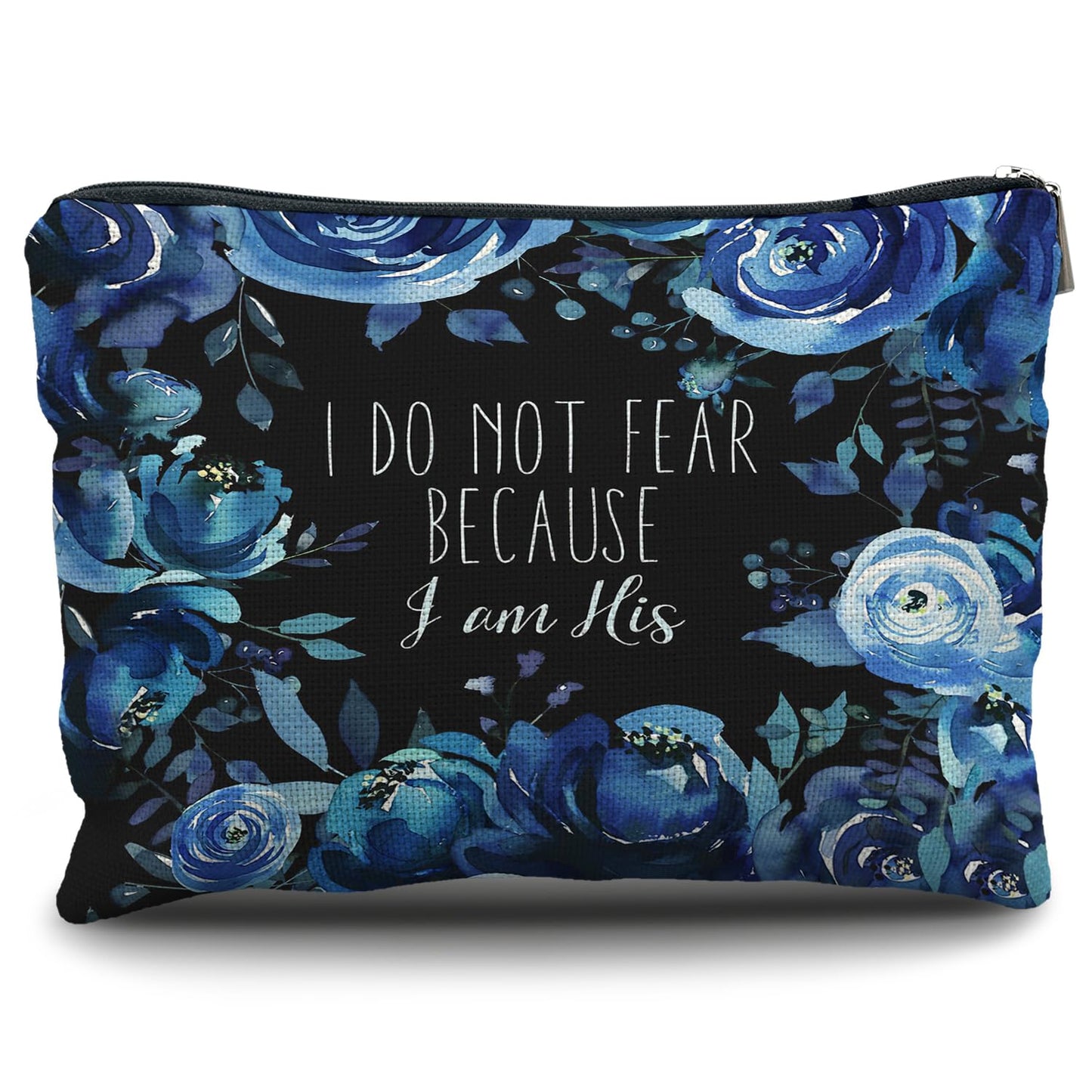 Nogrit Christian Inspirational Makeup Bag Cosmetic Bags for Women, Blue Floral Makeup Bag, Christian Gifts for Women Faith, Religious Bible Verse Small Makeup Cosmetic Bag for Purse, I Do not Fear