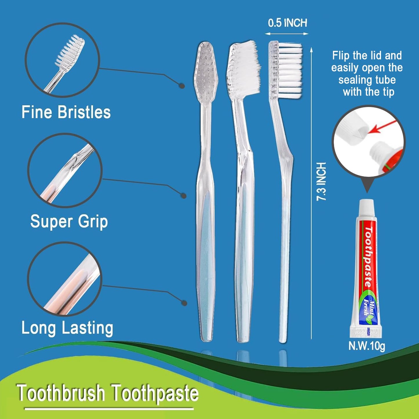 HQSLsund 100 pcs Disposable Toothbrushes with Toothpaste Individually Wrapped, 2 Color Toothbrushes and Toothpaste 10g, Bulk Toothbrushes Toothpaste for Homeless,Airbnb,Hotel