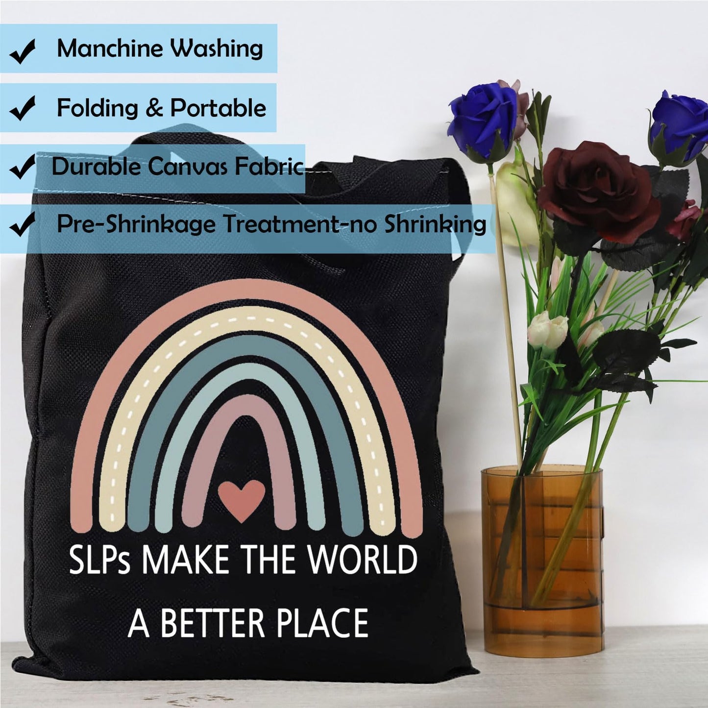 GJTIM SLP Rainbow Zipper Pouch Speech Therapy Gift SLPs Make The World A Better Makeup Bag SLP Graduation Gift for Speech Teacher (SLPs Make ToteBlack)