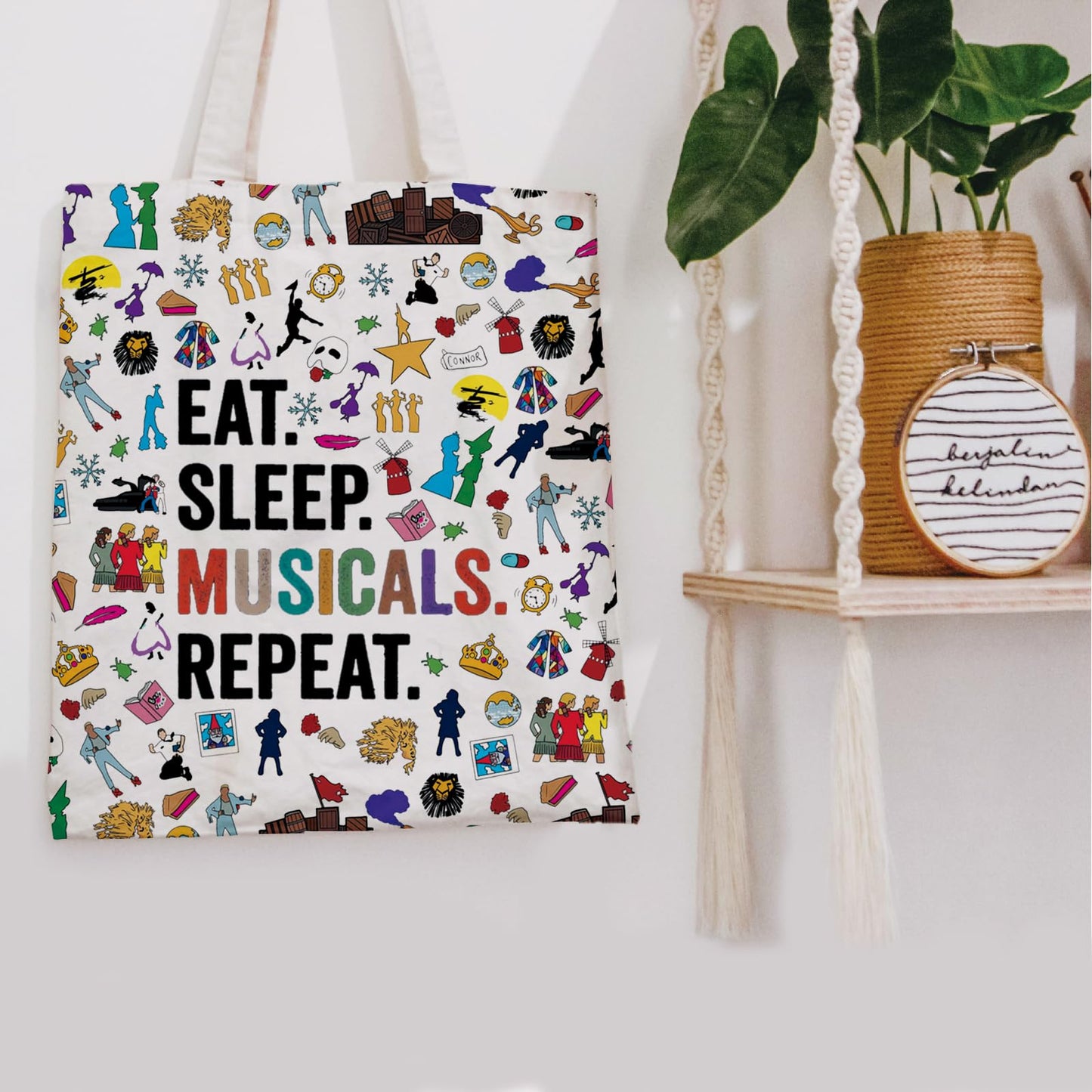 POFULL Broadway Musical Lover Gifts Musical Theatre Gift (Eat Sleep Musicals Tote Bag)