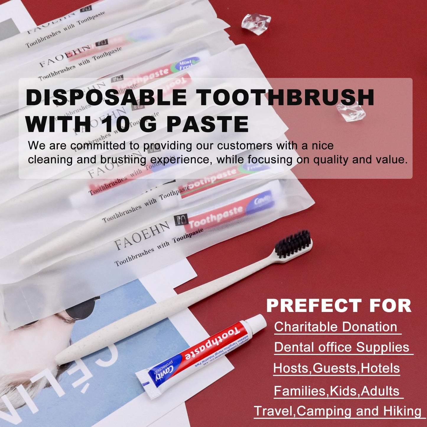 Disposable Toothbrushes with Toothpaste Pack of 10,Straw Apricot Toothbrush in bulk with 10g Toothpaste Individually Wrapped Disposable Travel Toothbrushes Kit for Homeless,Airbnb,Hotel,Charity