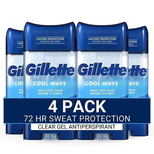 Gillette Antiperspirant and Deodorant for Men, 72-Hour Sweat Protection, Clear Gel, Cool Wave Scent, 3.8 oz (Pack of 4)