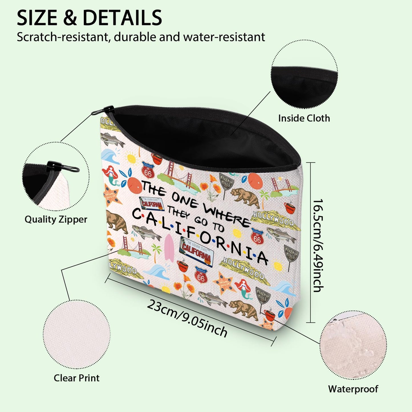 FOTAP California Trip Makeup Bag California State Gift California Souvenir Gift California Travel Bag California Housewarming Gift Vocation Gifts (California)