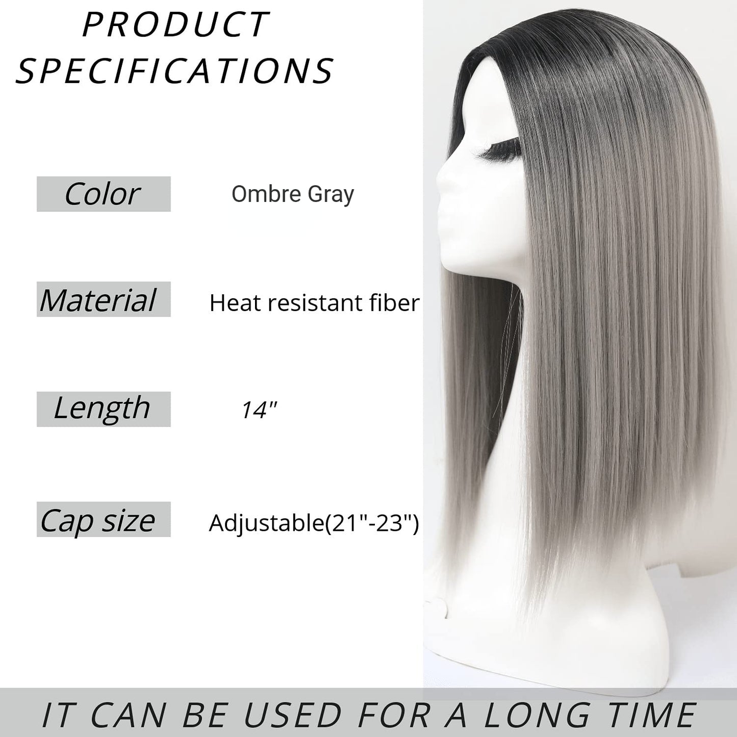 Short Straight Middle Part Synthetic Wig Heat Resistant Party Wig Glueless No Lace Bob Ombre Grey Colorful Cosplay Costume Wig Scalp Full Machine Made Wig For Women 14 Inch