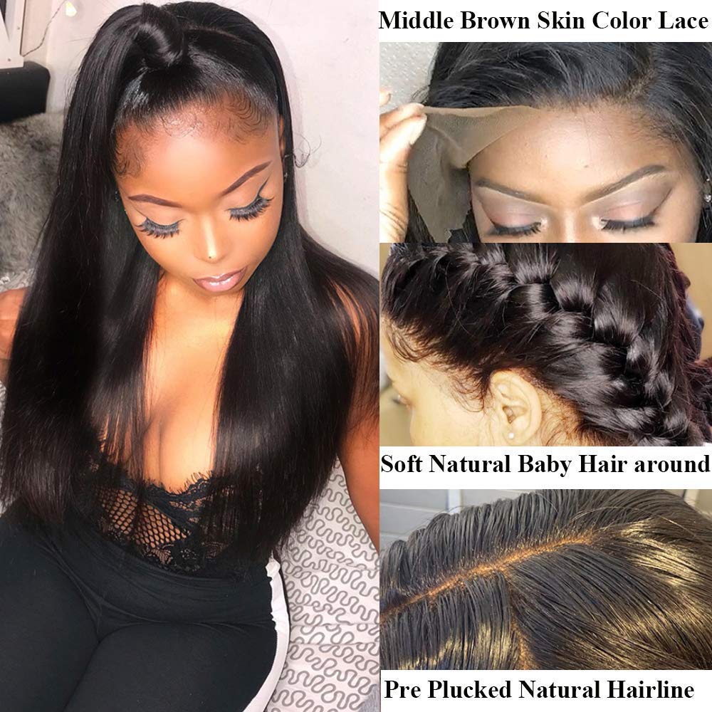 QTHAIR 14A 13x4 Lace Frontal Swiss Lace Pre Bleached Knots Frontal Pre Plucked Straight Lace Frontal Virgin Human Hair Invisible Lace Thinnest Knots Ear to Ear Frontal 10Inch Virgin 150% Density