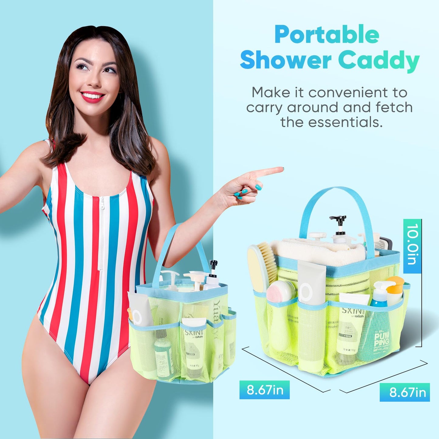 EUDELE Mesh Shower Caddy Portable, 8-Pocket Large Capacity, Quick Dry, Easy Clean, Ideal for Beach, Swimming, Gym, Travel