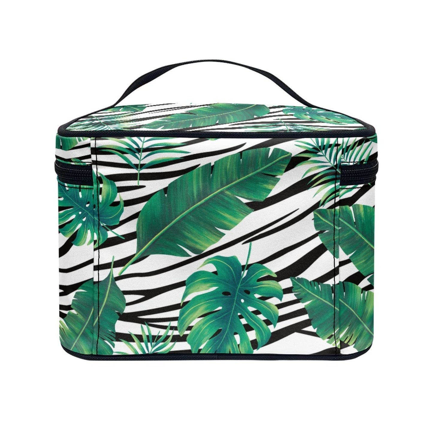 Horeset Tropical Leaves Print Fashion Makeup Bag for Women Casual Travel Toiletry Bag Smooth Two -Way Zipper Cosmetic Bag