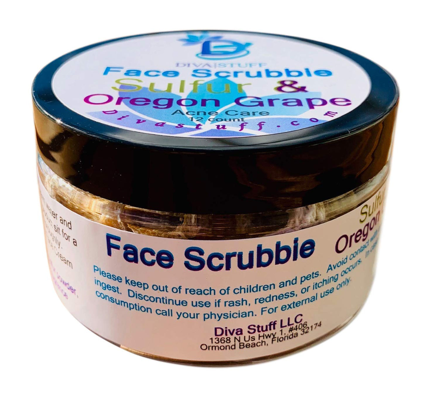 Diva Stuff Face Scrubbie - Scented Exfoliating Face Scrub Pads - Blackhead/Whitehead Acne Reducing Skincare Tool - Promotes New Skin Cell Turn Over - 12 Pads (Sulfur & Oregon Grape)