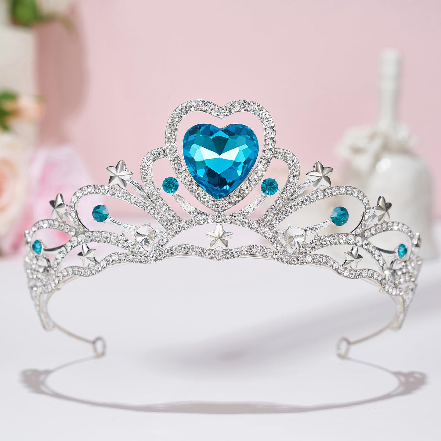 SWEETV Birthday Crowns for Women Girls Birthstone Heart Princess Tiara Silver Wedding Headband for Birth Day Party Photograph, Dec