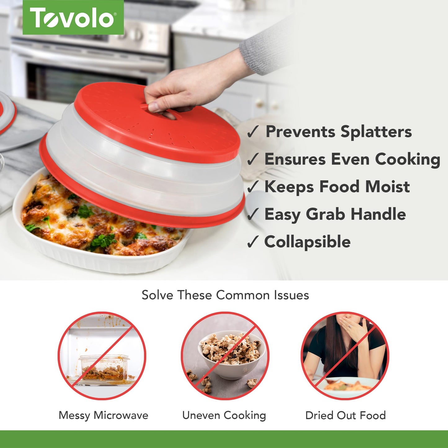 Tovolo 47011-402 Large Collapsible Microwave, Lid for Reheating Food, Meal Prep Gadget, No Mess Folding Plate Cover Kitchen Tool, Candy Apple Red