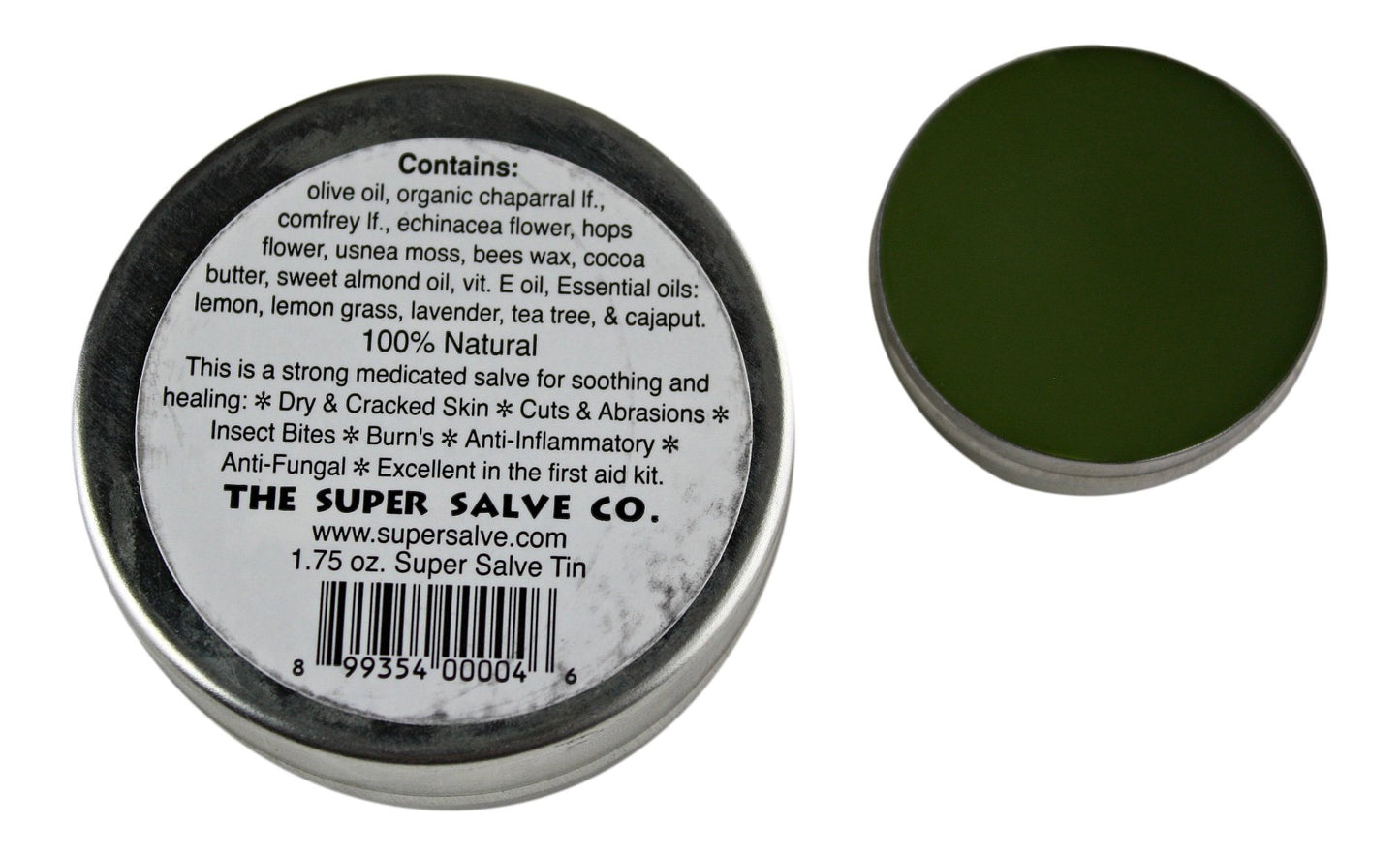 All Purpose Salve by The Super Salve Co. Extra Large 4oz tin AND .5oz Travel Tin Chapparral Leaf, Comfrey Leaf, Ecinacea Flower, Hops Flower and Usnea Moss (4 oz (Large) & .5 oz (travel))