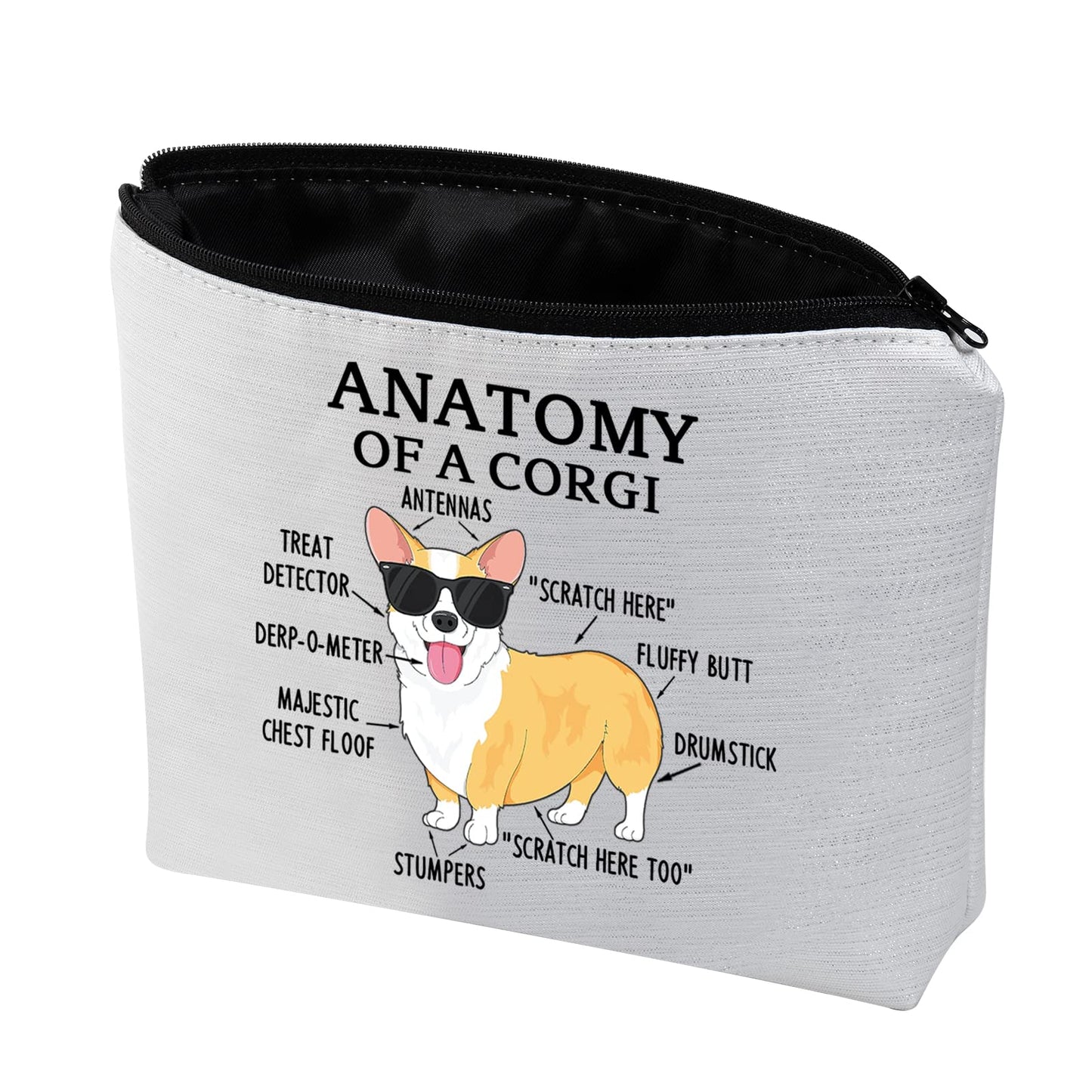 G2TUP Corgi Lover Gift Anatomy of a Corgi Makeup Bag Corgi Mom Cosmetic Bag with Zipper Corgi Owner Gift Dog Mama Lover Gift (Anatomy of a Corgi Fluorescent White)