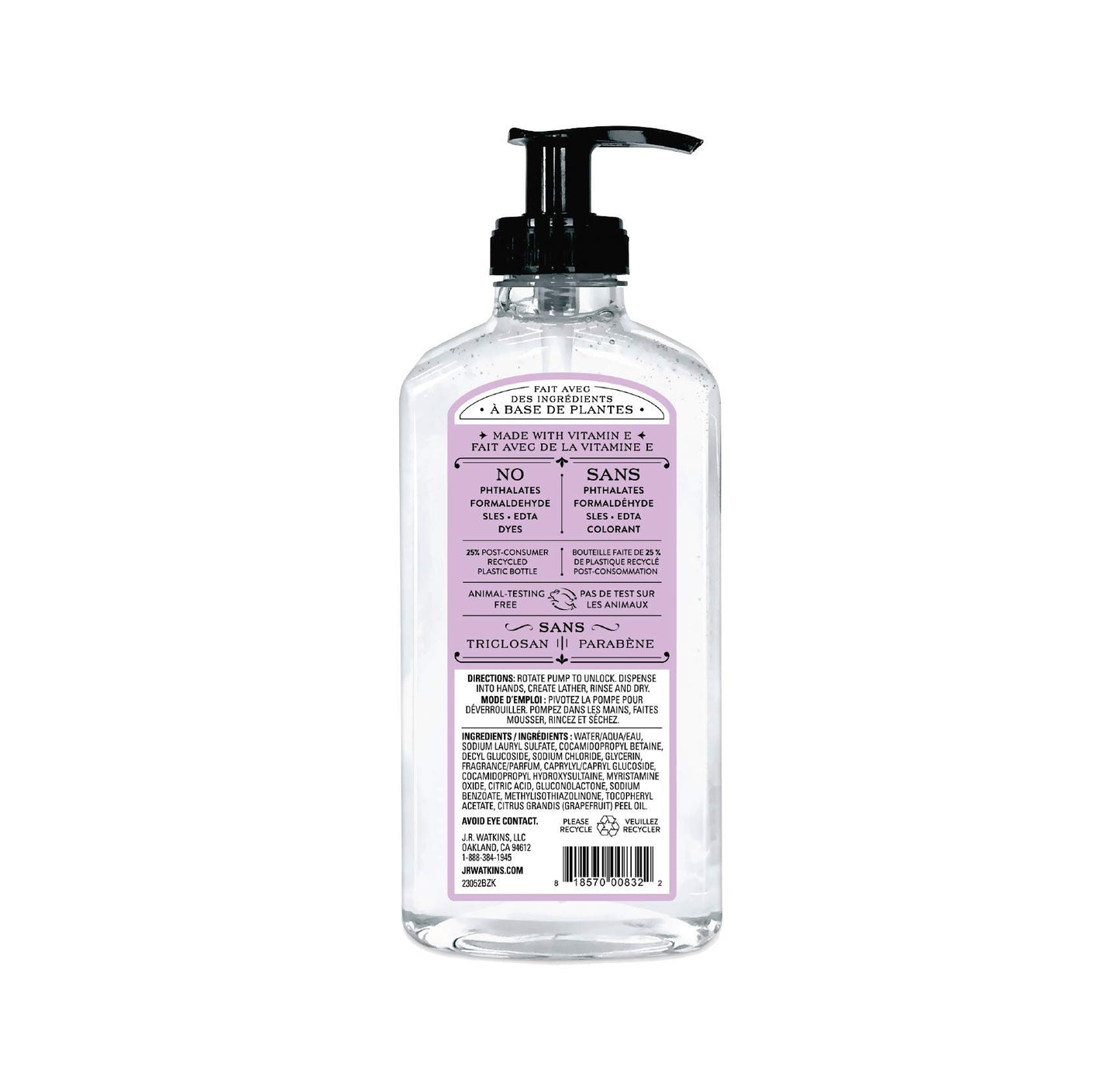 J.R. Watkins Gel Hand Soap, Scented Liquid Hand Wash for Bathroom or Kitchen, USA Made and Cruelty Free, 11 fl oz, Lavender, 3 Pack