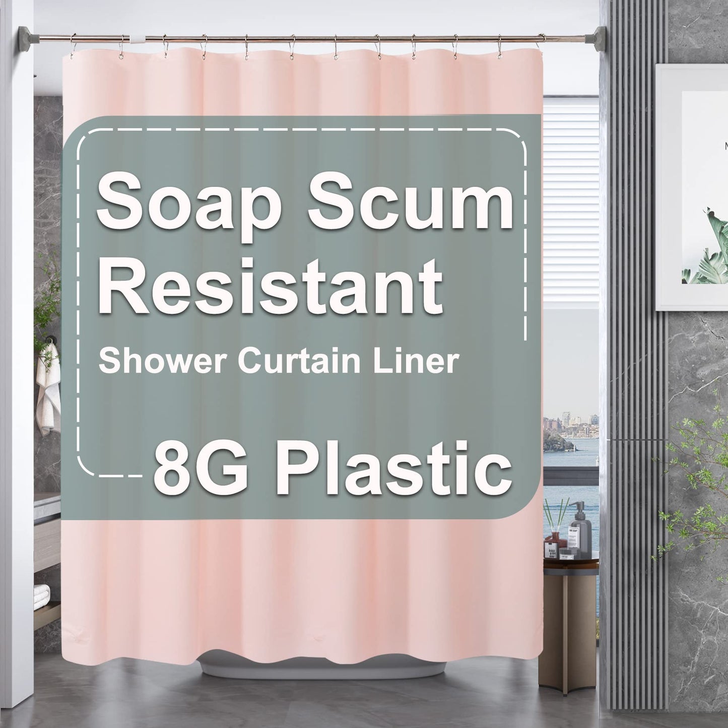 AmazerBath Light Pink Shower Curtain Plastic 72x72 Inches, Premium PEVA Shower Curtain Pink, 8G Heavy Duty Shower Curtains for Bathroom with 3 Big Weighted Stones and 12 Rustproof Grommets