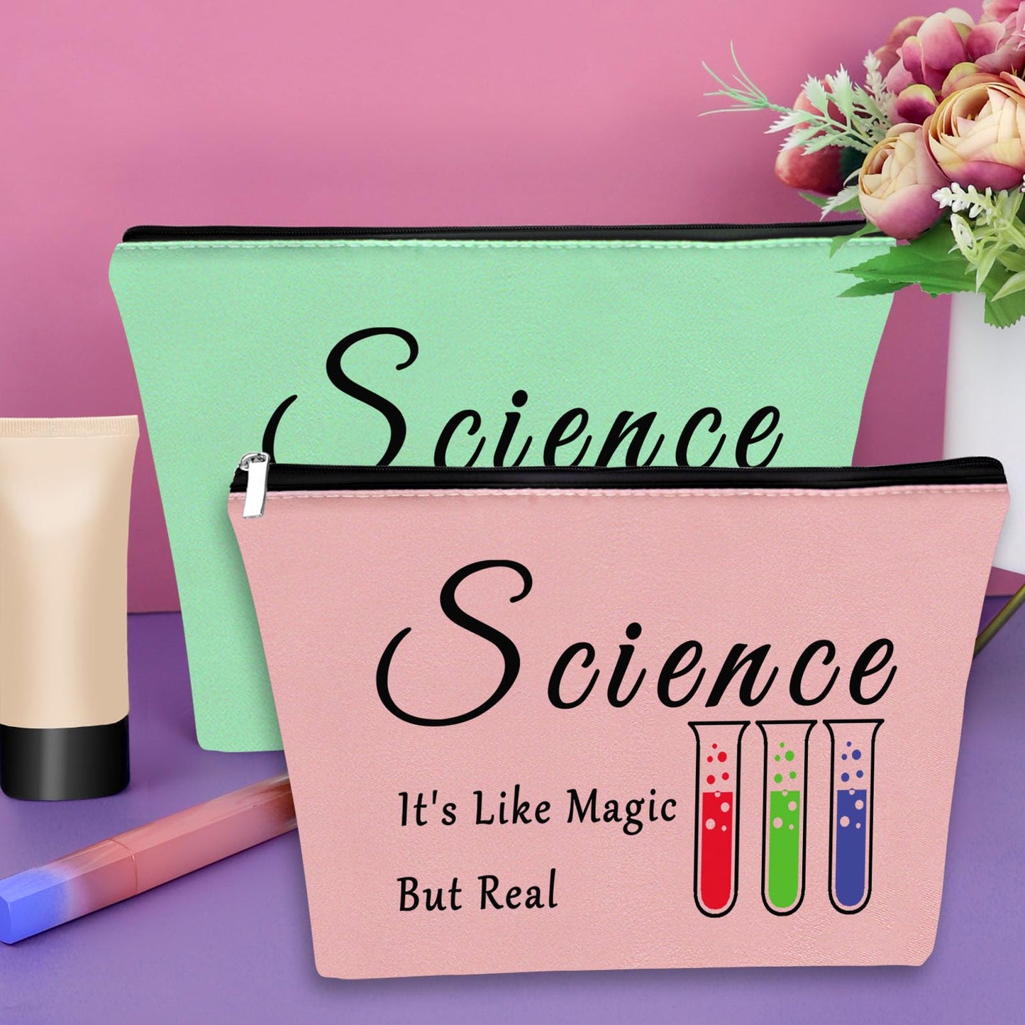 Sazuwu 2PCS Scientist Gifts for Women Makeup Bag Gifts for Science Lovers Adults Science Themed Gifts for Teachers Cosmetic Bag Chemist Gifts Biology Gift Birthday Christmas Gifts Travel Pouch